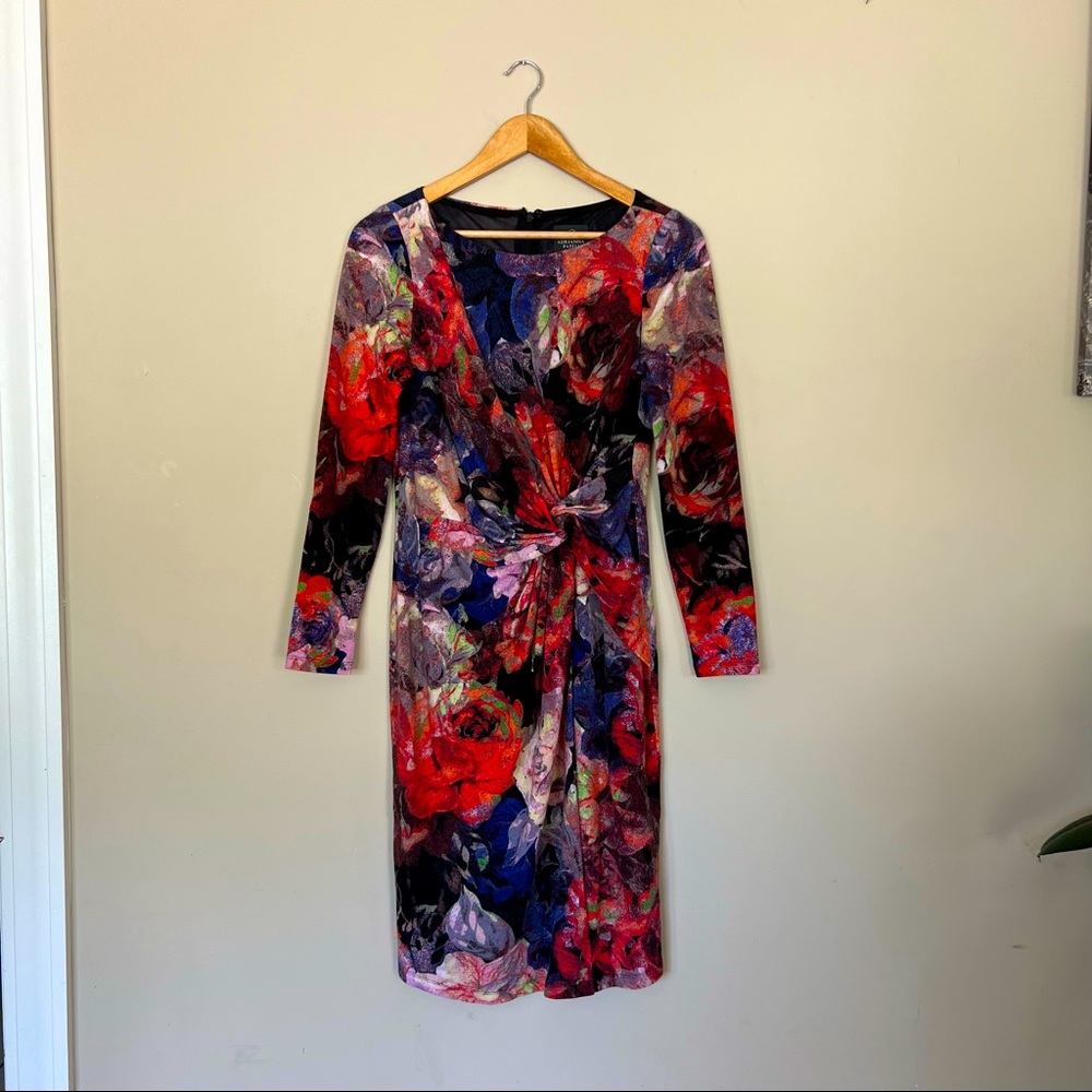 Adrianna Papell Women's Dress Bodycon Floral Long Sleeve Twist Cocktail Party 4